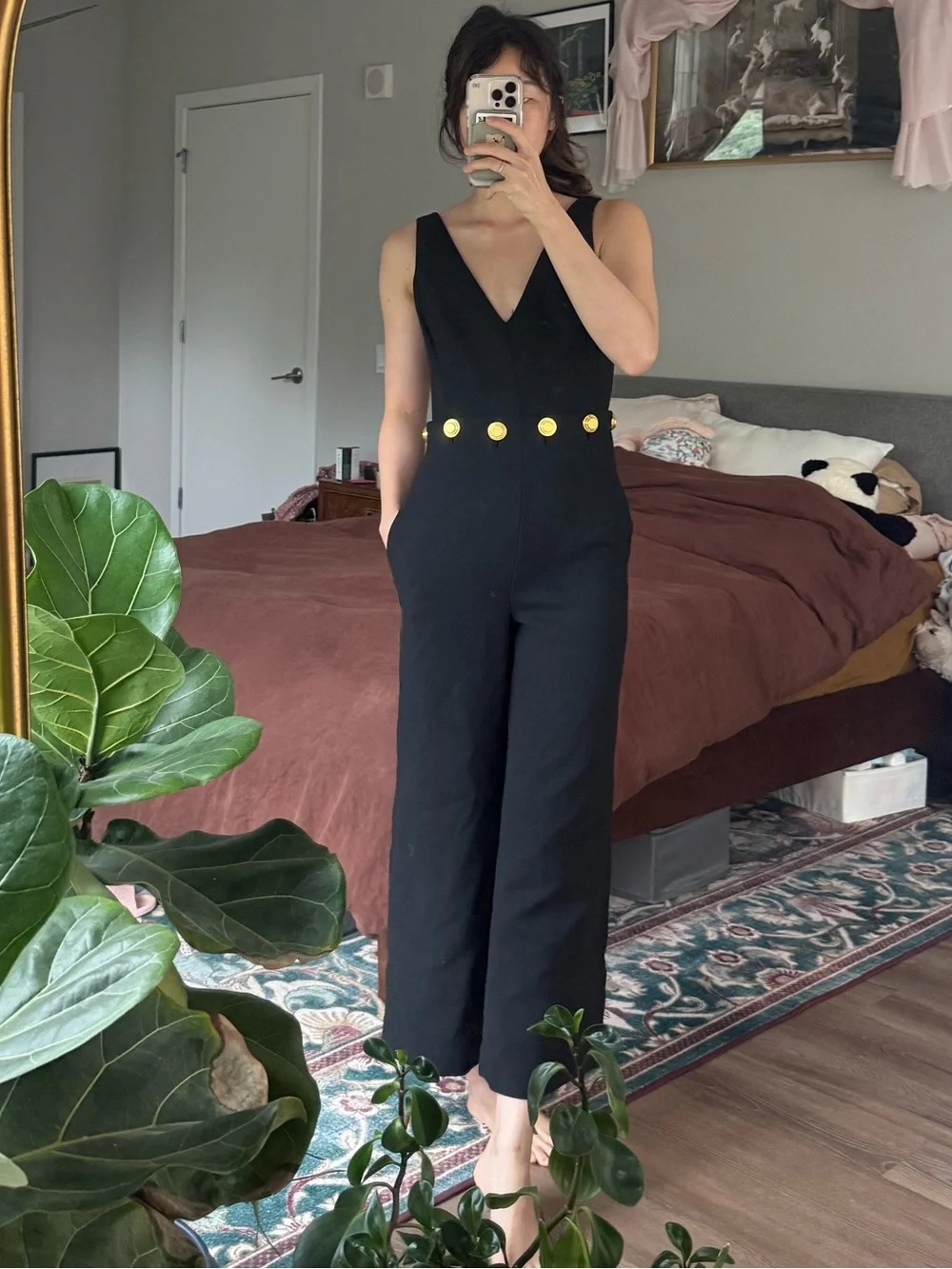 Tory Burch Fremont Wool Blend Black Wide Leg Jumpsuit Size 00